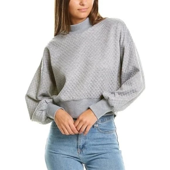 NWT Socialite Grey Mock Neck Textured Sweatshirt Size M - Picture 1 of 8